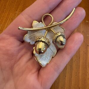Vintage Gold and Silver Acorn Leaf Brooch